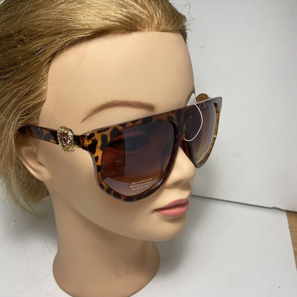 Kleo Plastic Oversized Flat Top Avaitor Fashion Sunglasses Brown Gold Lion Gafas - Picture 5 of 11